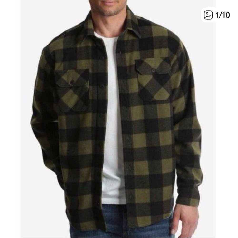 Wrangler Men's Black and Green Checkered Shirt Jacket